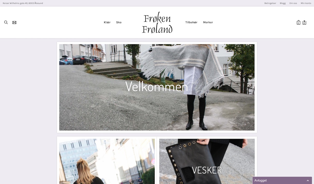 Frøken Frøland er en koselig liten moteforretning som ble etablert i Ålesund i 2006, og tilbyr klær, sko og tilbehør til henne.