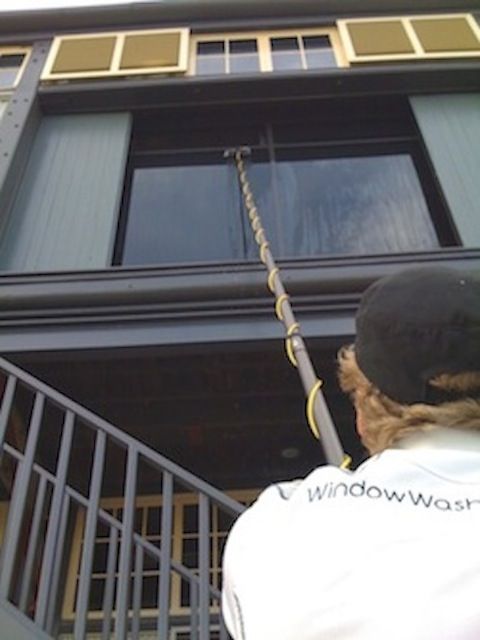 Using pole for high window cleaning