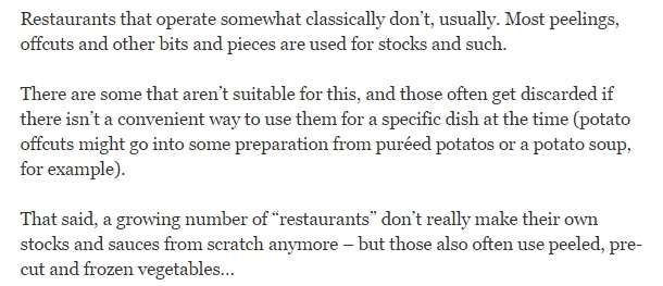 Do restaurants discard vegetable pieces that remain after they are cut into various shapes like allu
