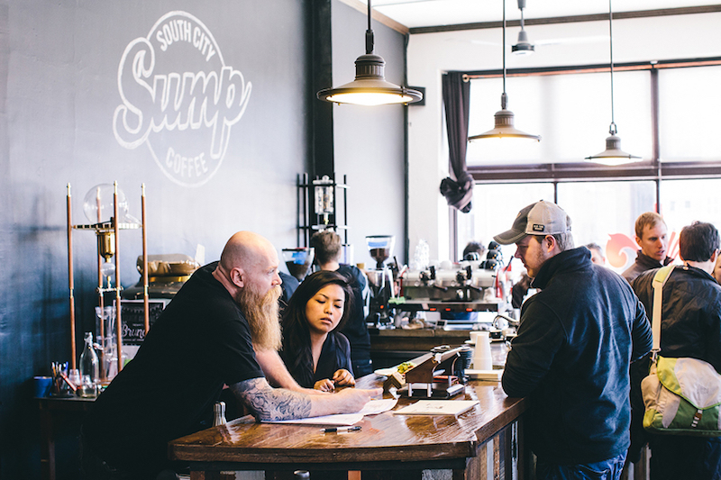 Sump owner Scott Carey speaking with a customer