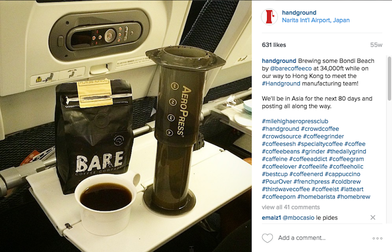 Aeropress coffee being made on airplane
