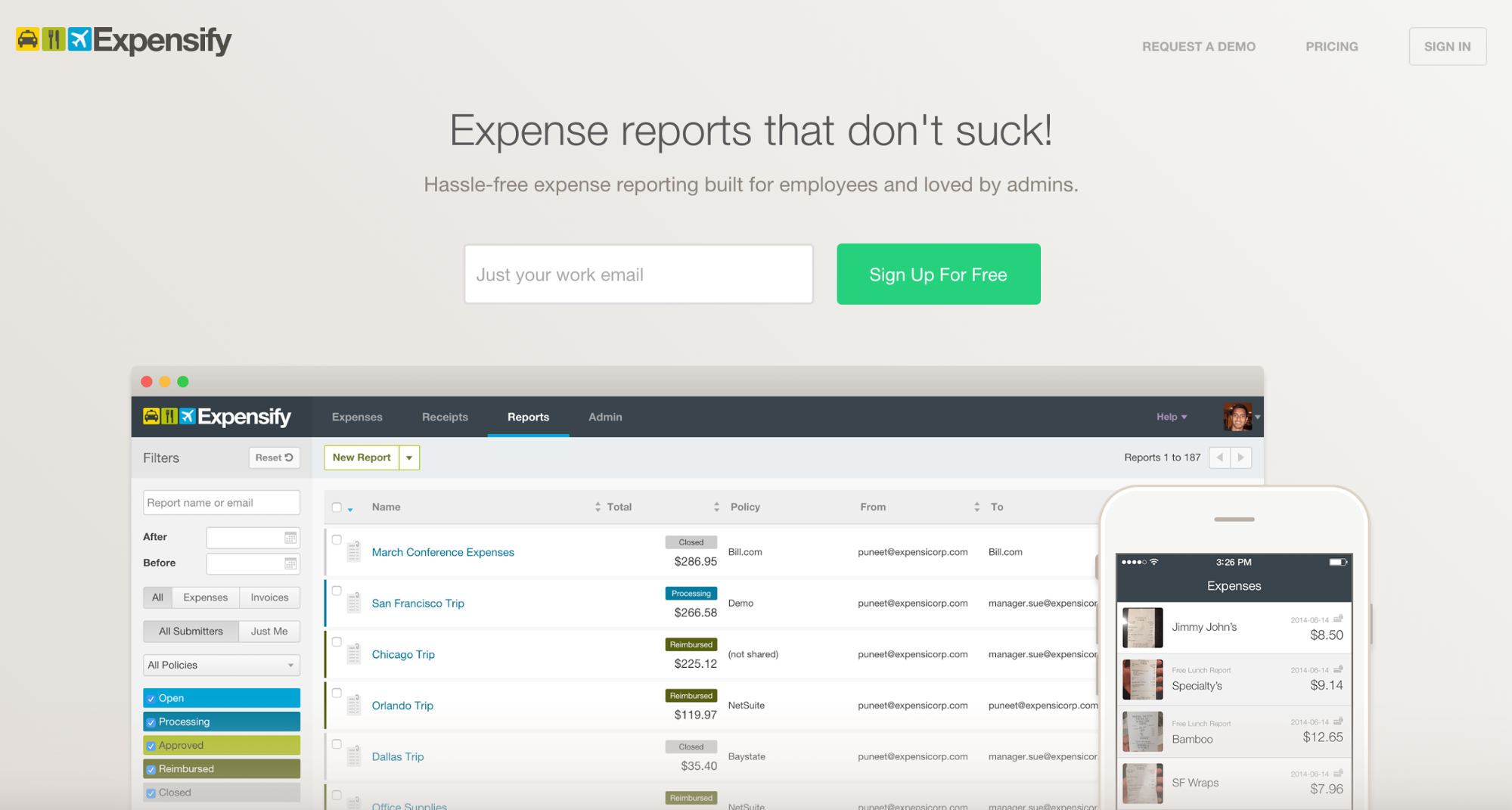 Expensify homepage