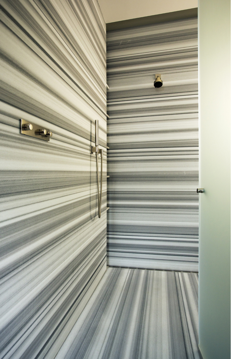 Boston Architect BUTZ + KLUG, Brookline Modern Renovation, Bath, linac marble