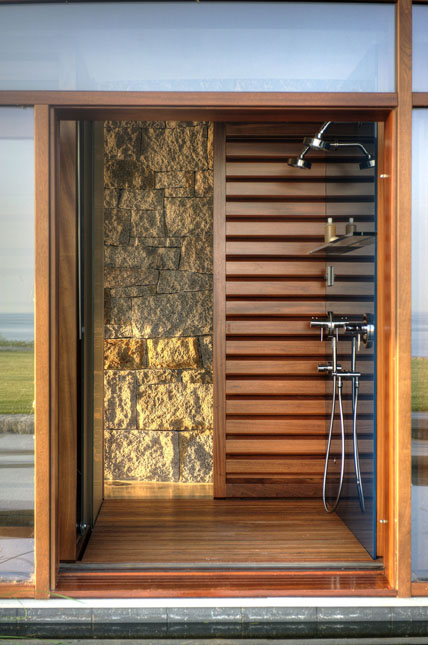 Boston Architects BUTZ + KLUG architecture, Pool House shower, North Shore Gloucester MA
