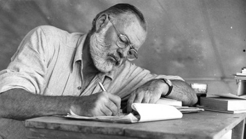 A picture of Ernest Hemingway writing