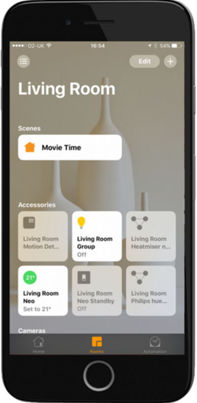 Thermostat Homekit vu dans l'app Home