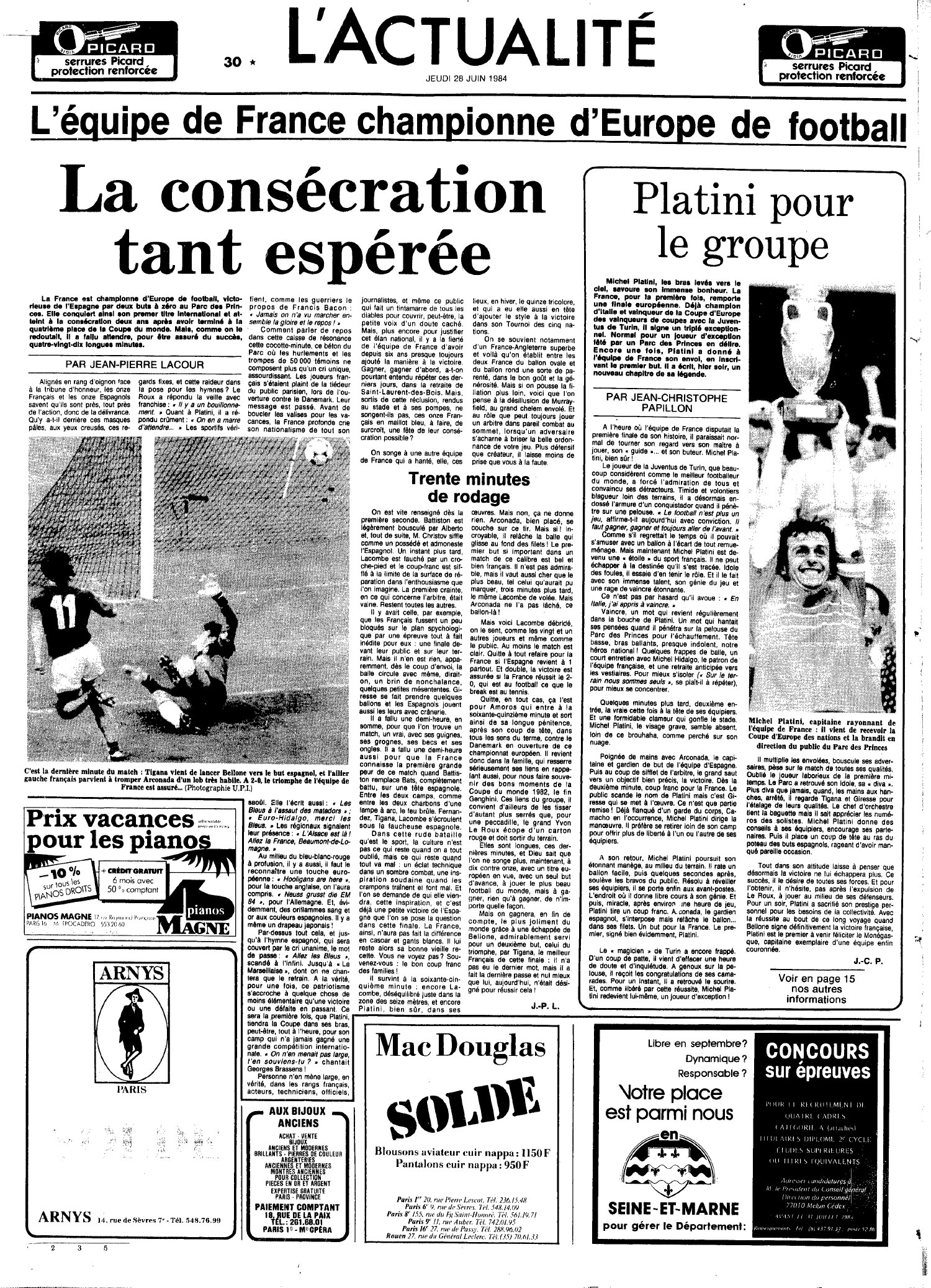 Grande première pour la France Euro 1984