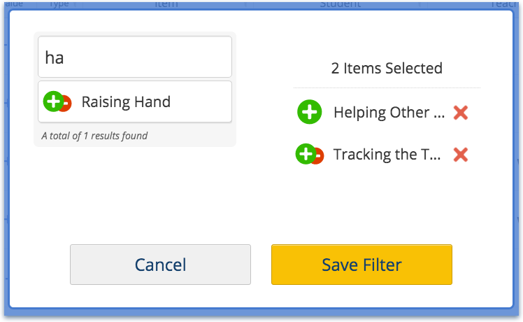 You can filter the timeline for specific behaviors