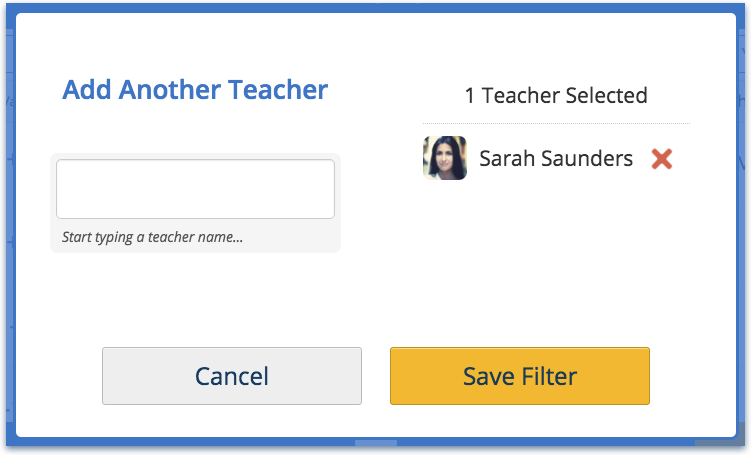 You can filter the timeline to show behavior recorded by certain teachers