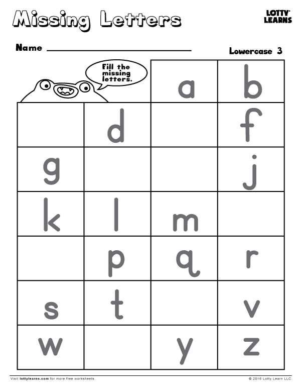 missing lowercase letters 3 lotty learns lowercase letter worksheets