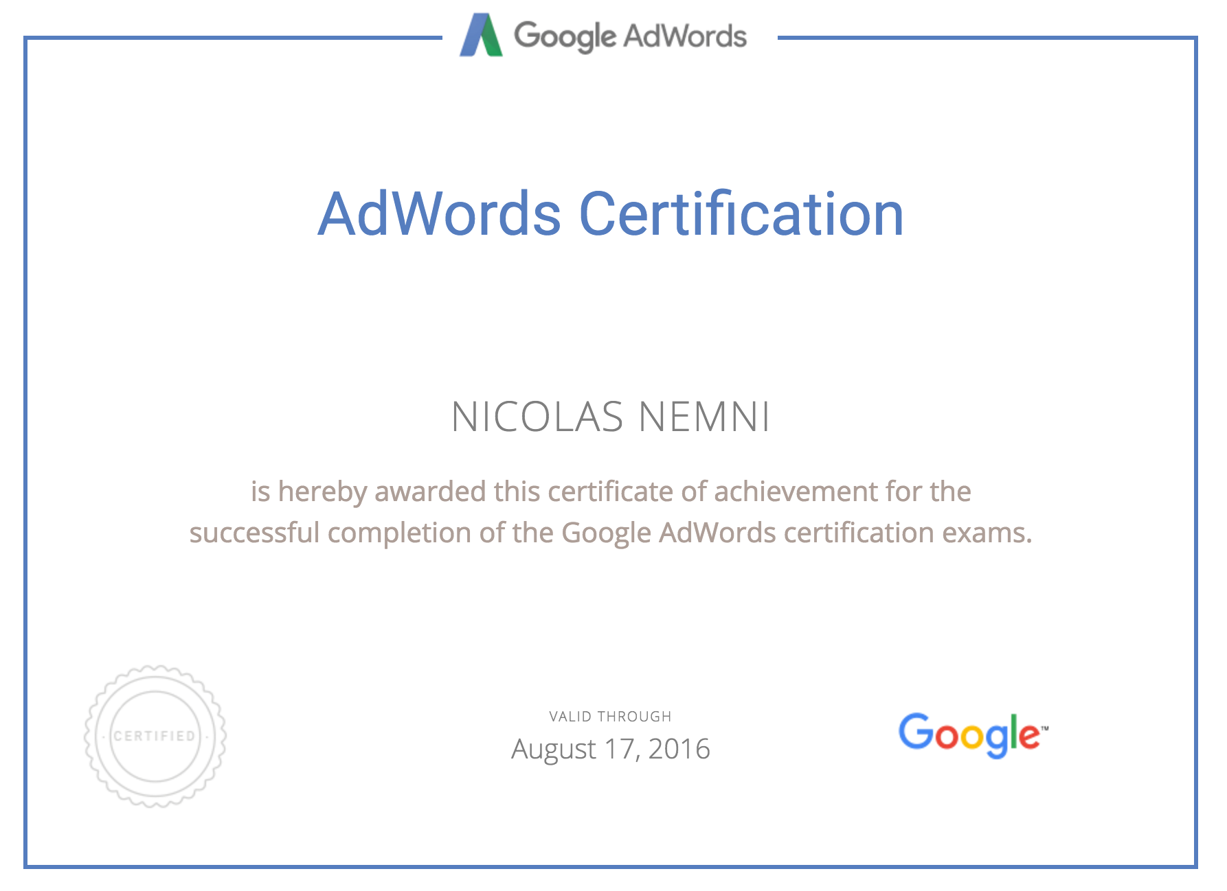 Google Adwords Certification