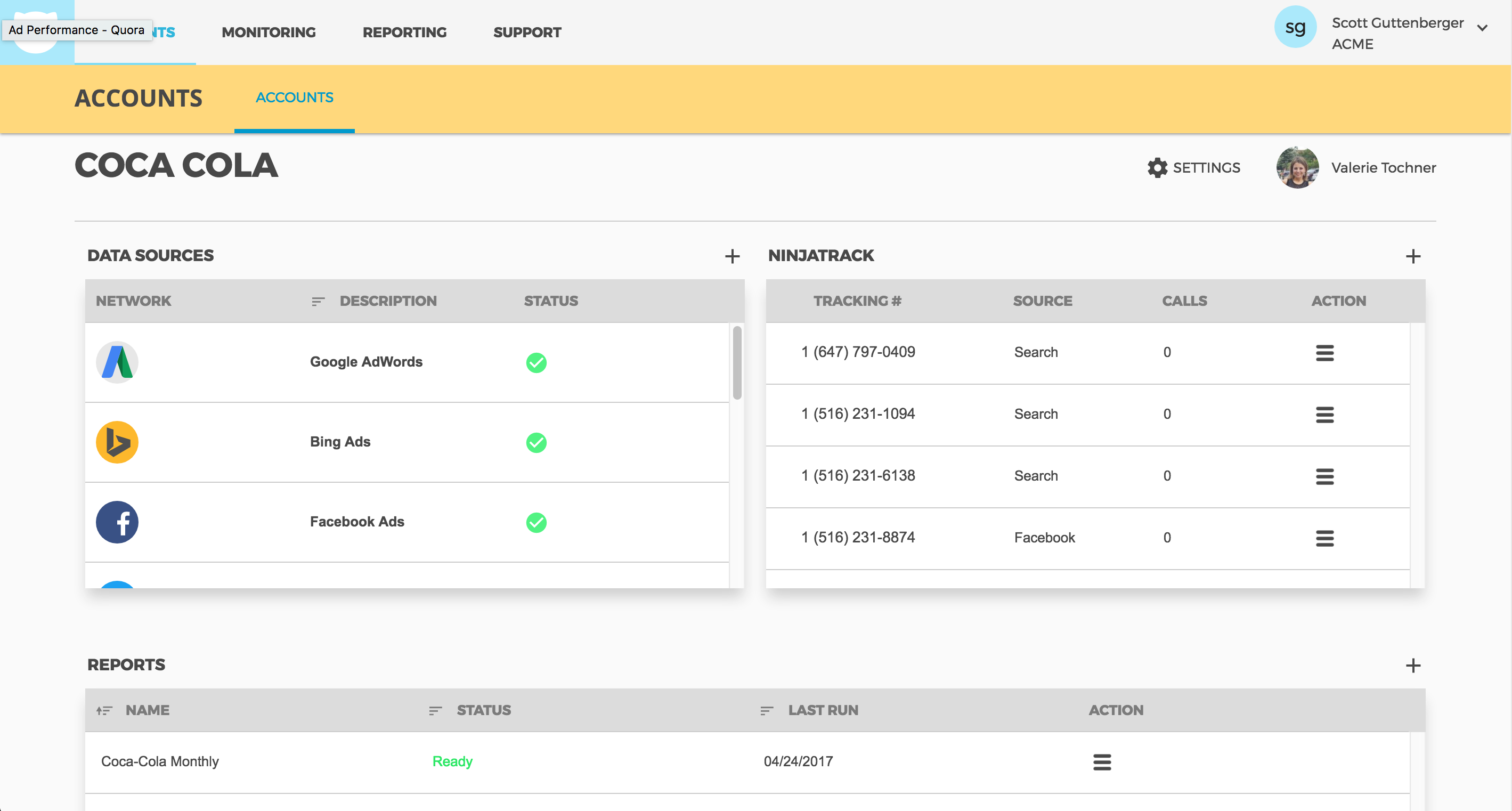 NinjaCat Shinobi release - Accounts Dashboard