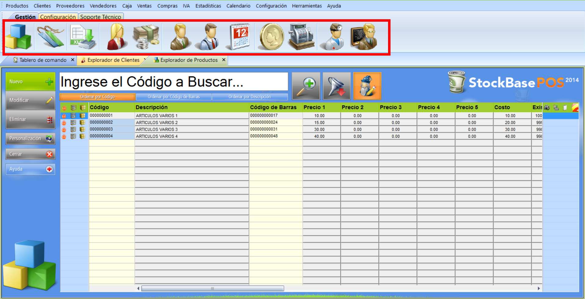 Barra de iconos del Sistema de Facturación » EGA Futura
