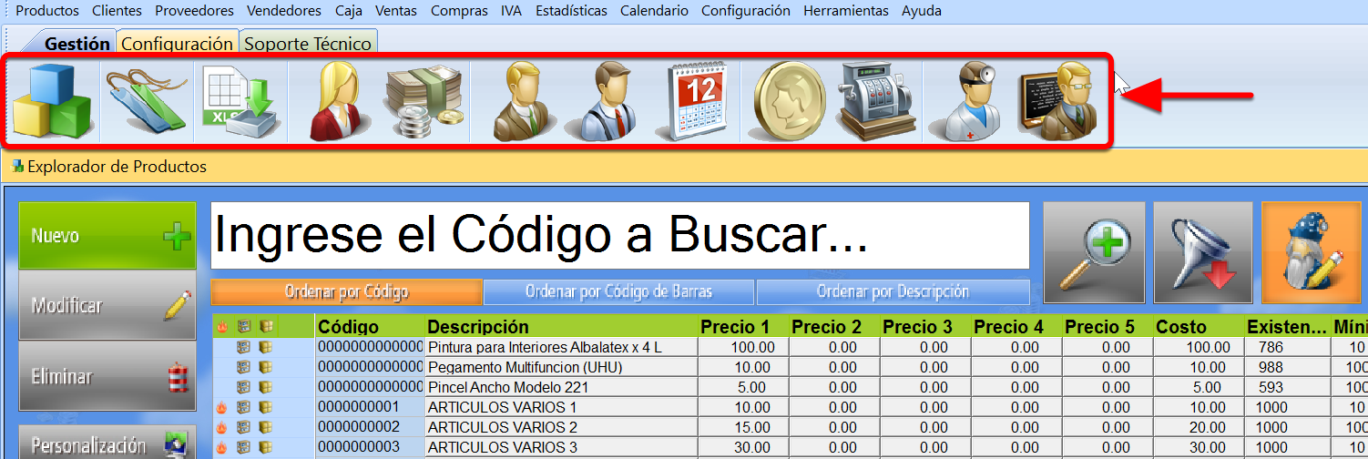 Barra de iconos del Sistema de Facturación » EGA Futura