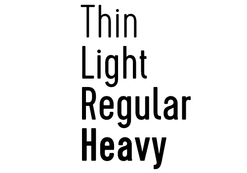 Thin, Light, Regular, Heavy font weights compared in graphic.