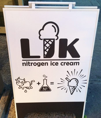 Lik Ice cream logo on a sandwhich board