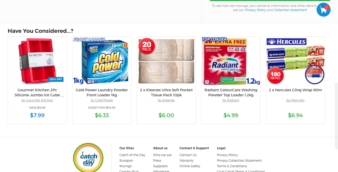 Catch of the day website with add-ons showcasing UX principle