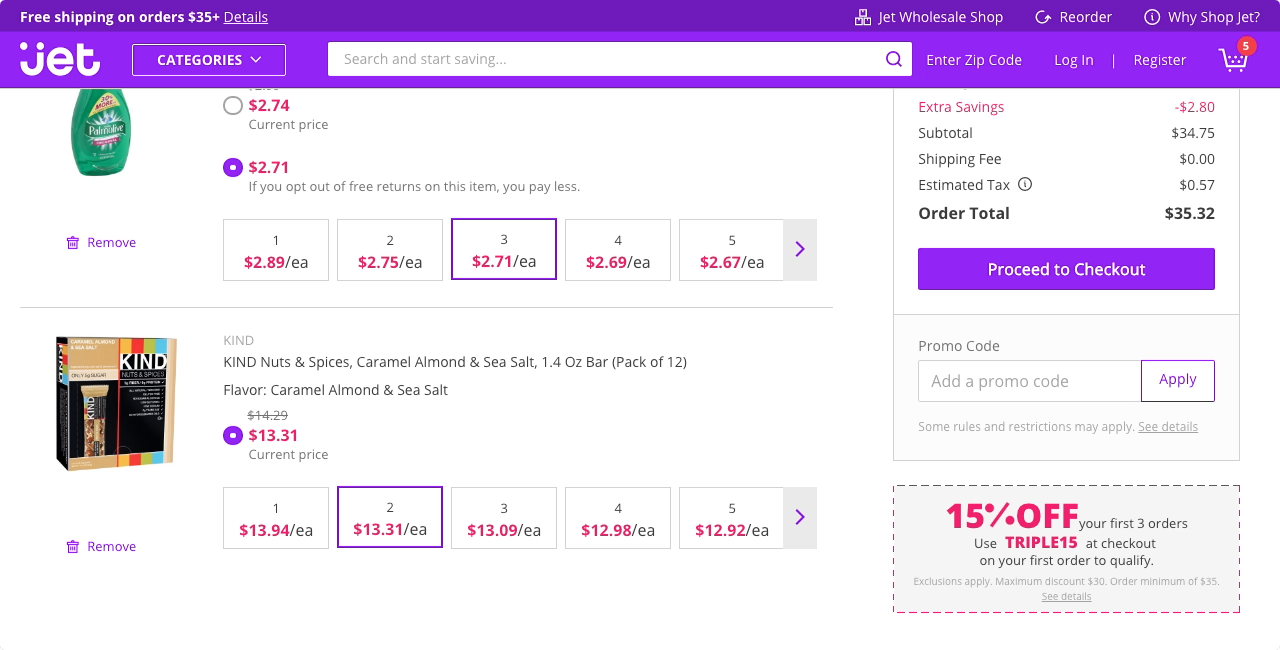 UX Review of Jet's homepage and shopping cart