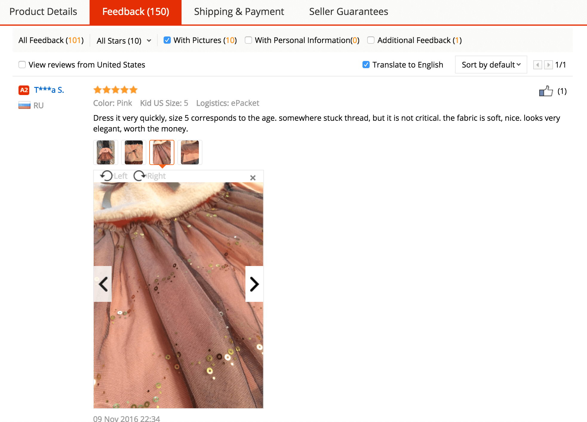 Aliexpress user submitted photo reviews