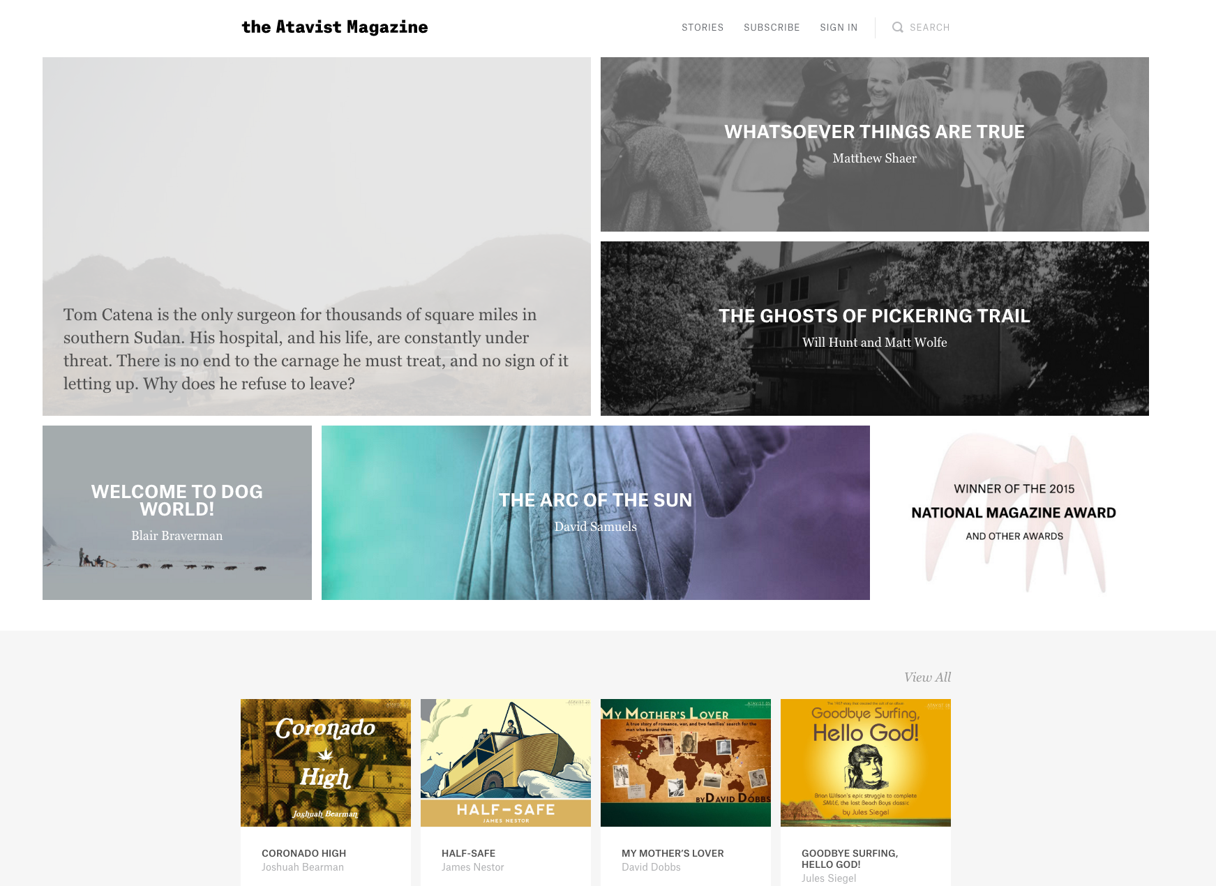 The Atavist Magazine's homepage
