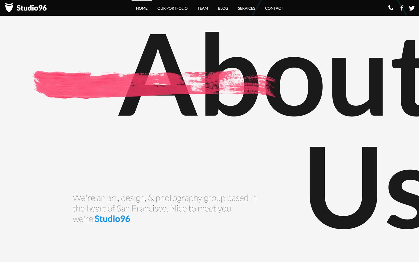 Large and small type on Studio 96 website template