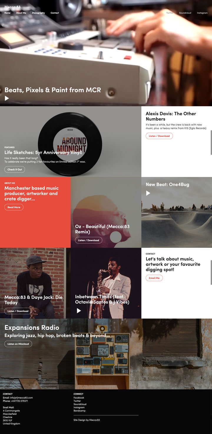 Homepage of Mecca:83's musician portfolio website