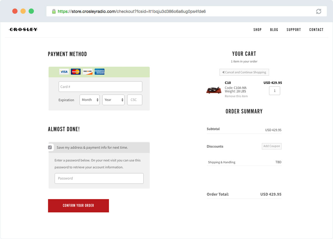 Crosley Radio checkout page