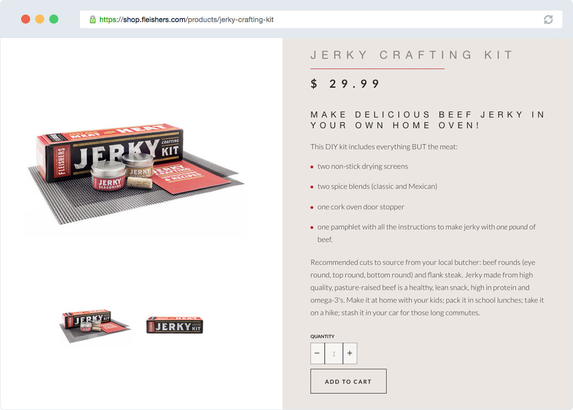 Fleisher's ecommerce store provides detailed product info