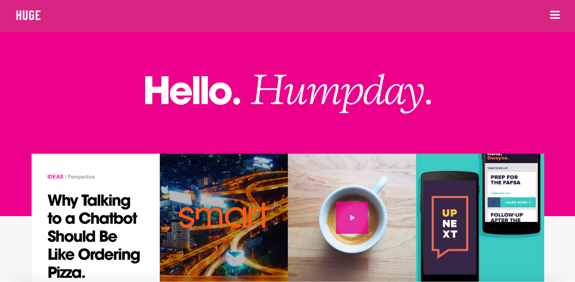 Huge Inc's website using bright pink