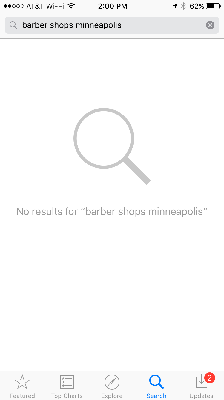 responsive web design - App Store search page: No results for "barber shops minneapolis"