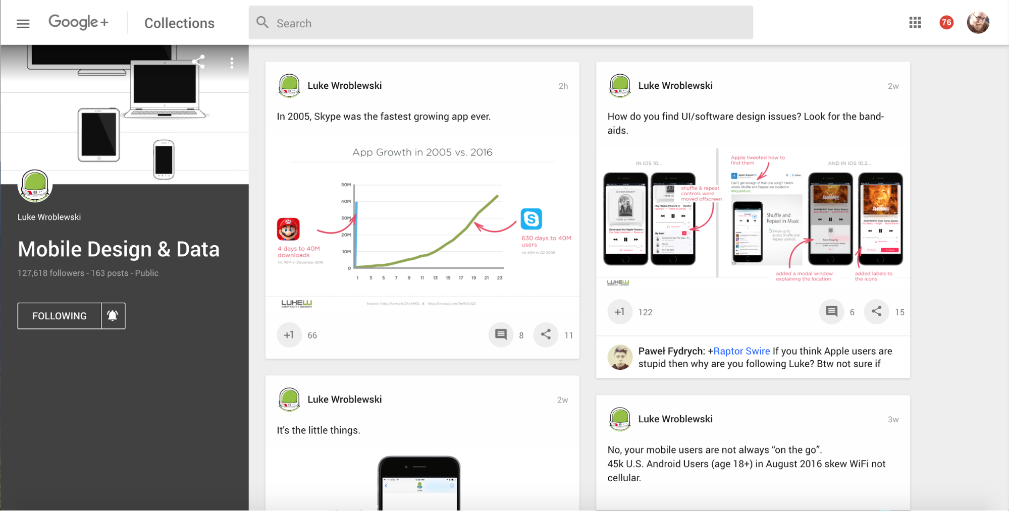 Mobile Design & Data Google+ Collection