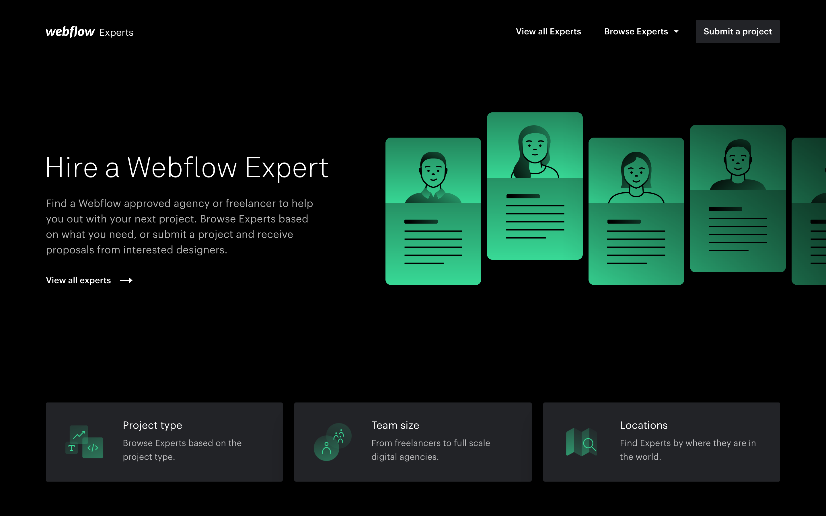 Webflow Experts home page.