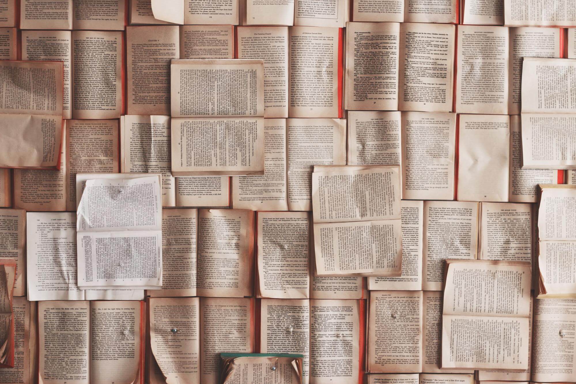 Books nailed to a wall