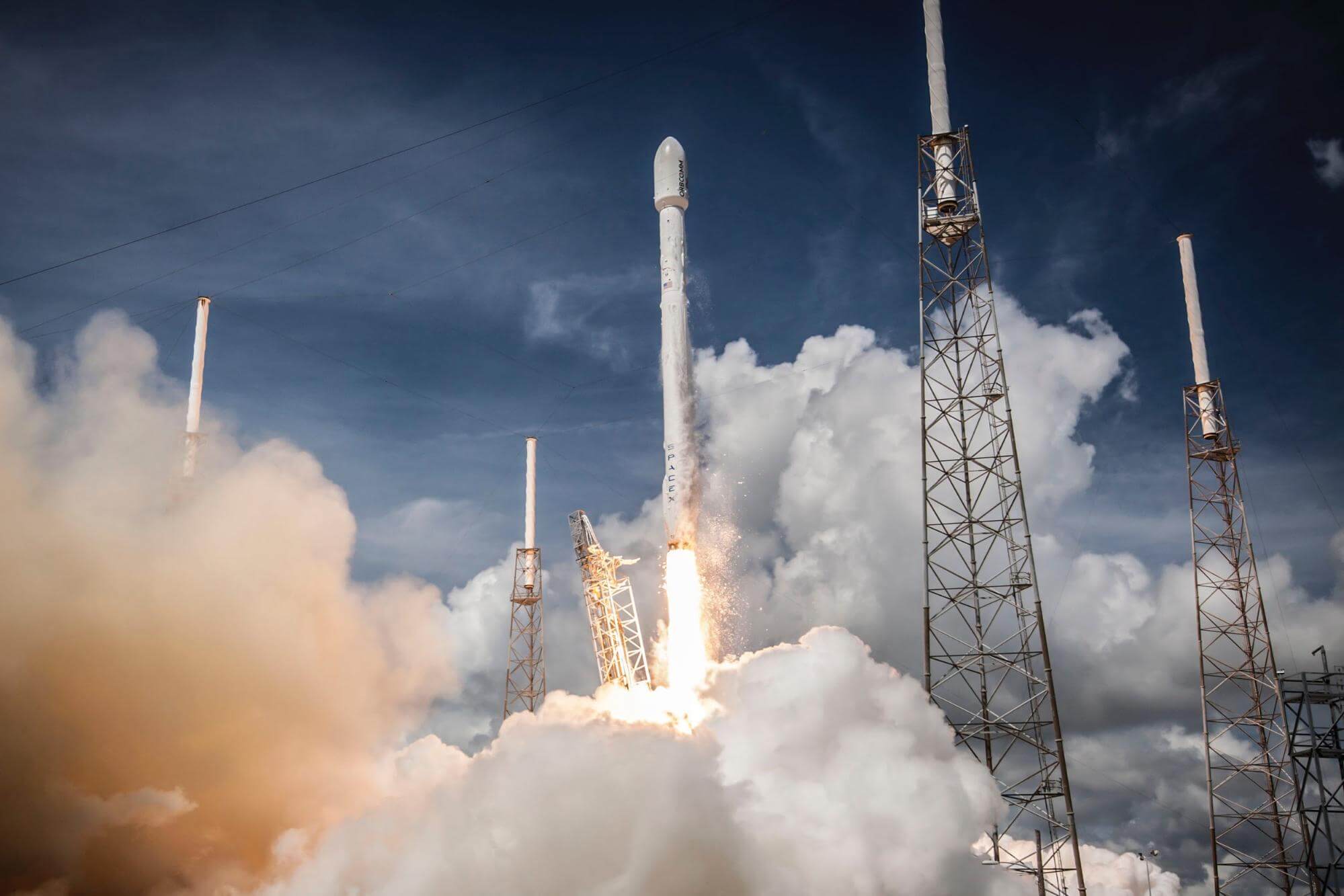 A rocket launching into space