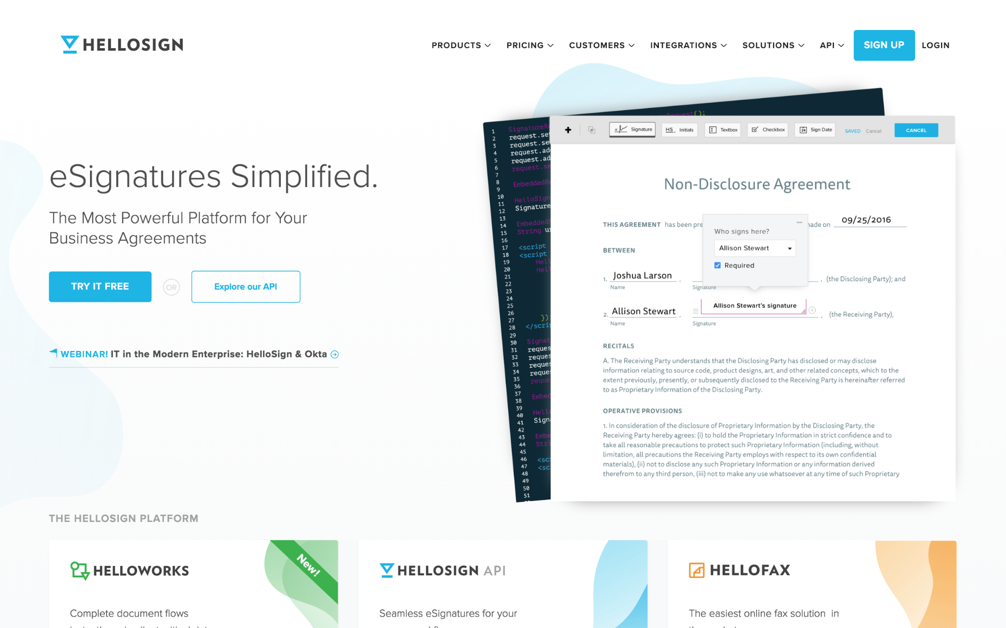 HelloSign's homepage