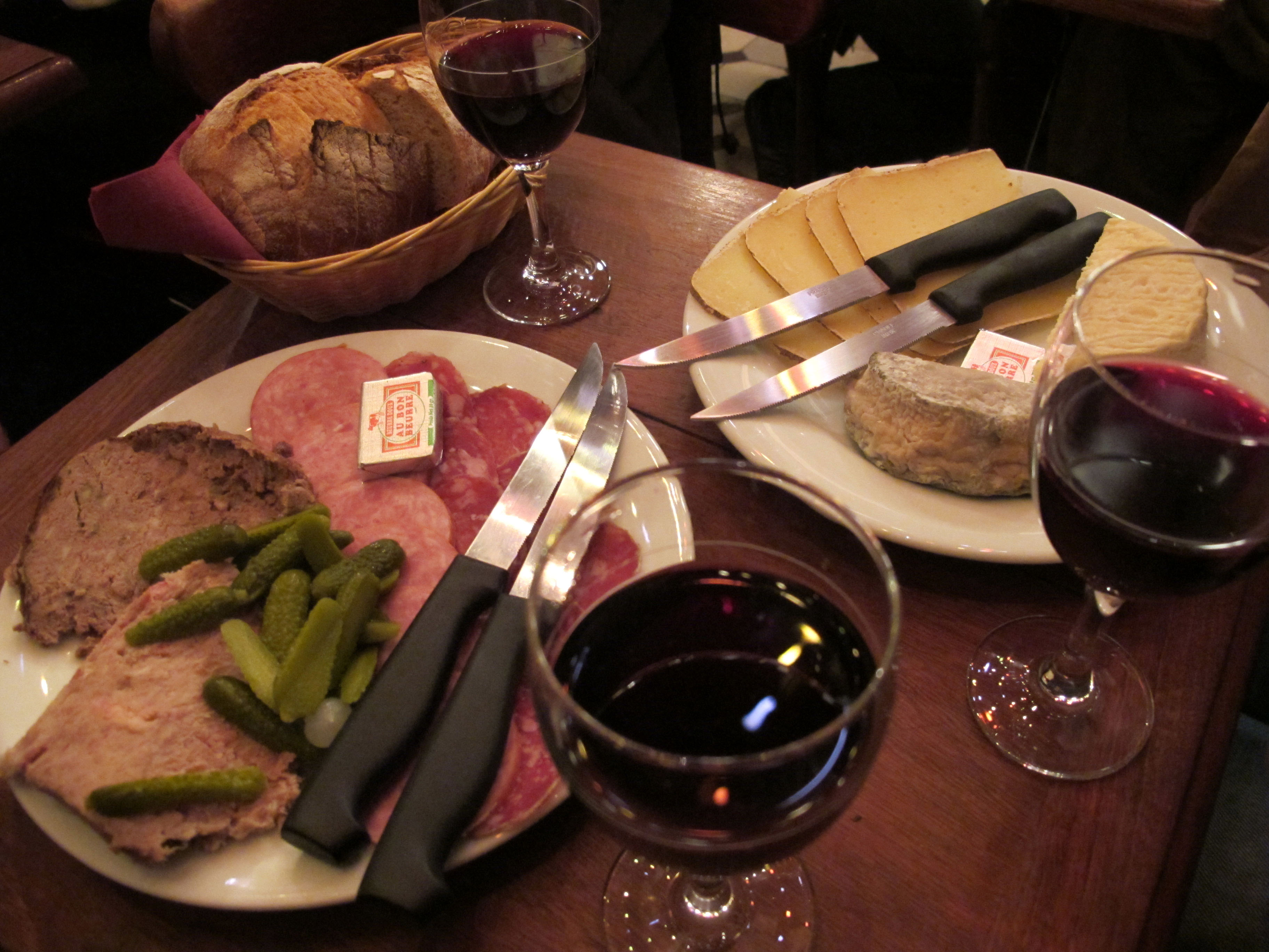Cheese and charcuterie at Le Baron Rouge, Paris