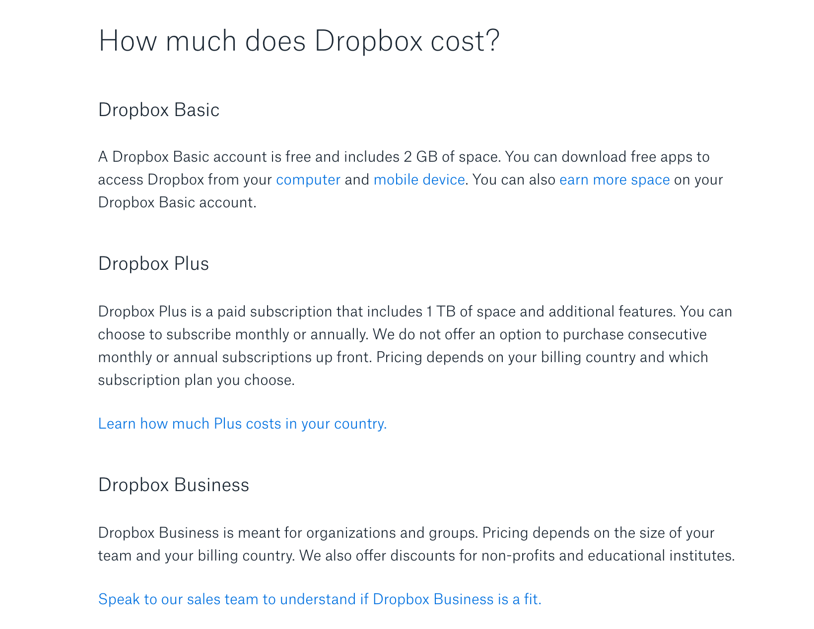 Dropbox Payment Plans
