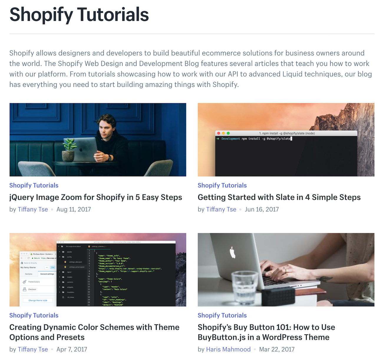 Shopify Tutorials Page