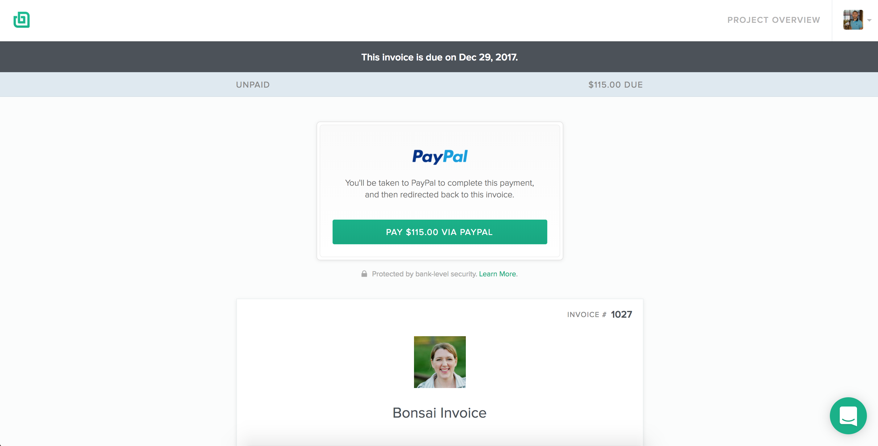 Bonsai offers PayPal as a Payment option to its users.