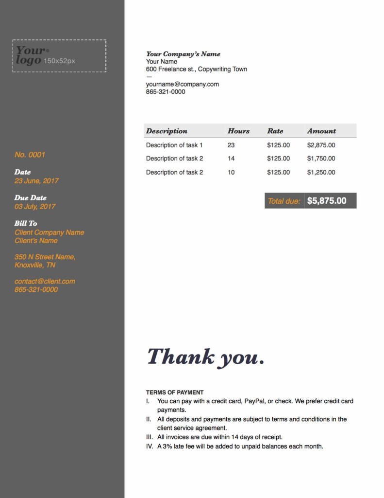 freelance writer invoice template bonsai freelance invoice template