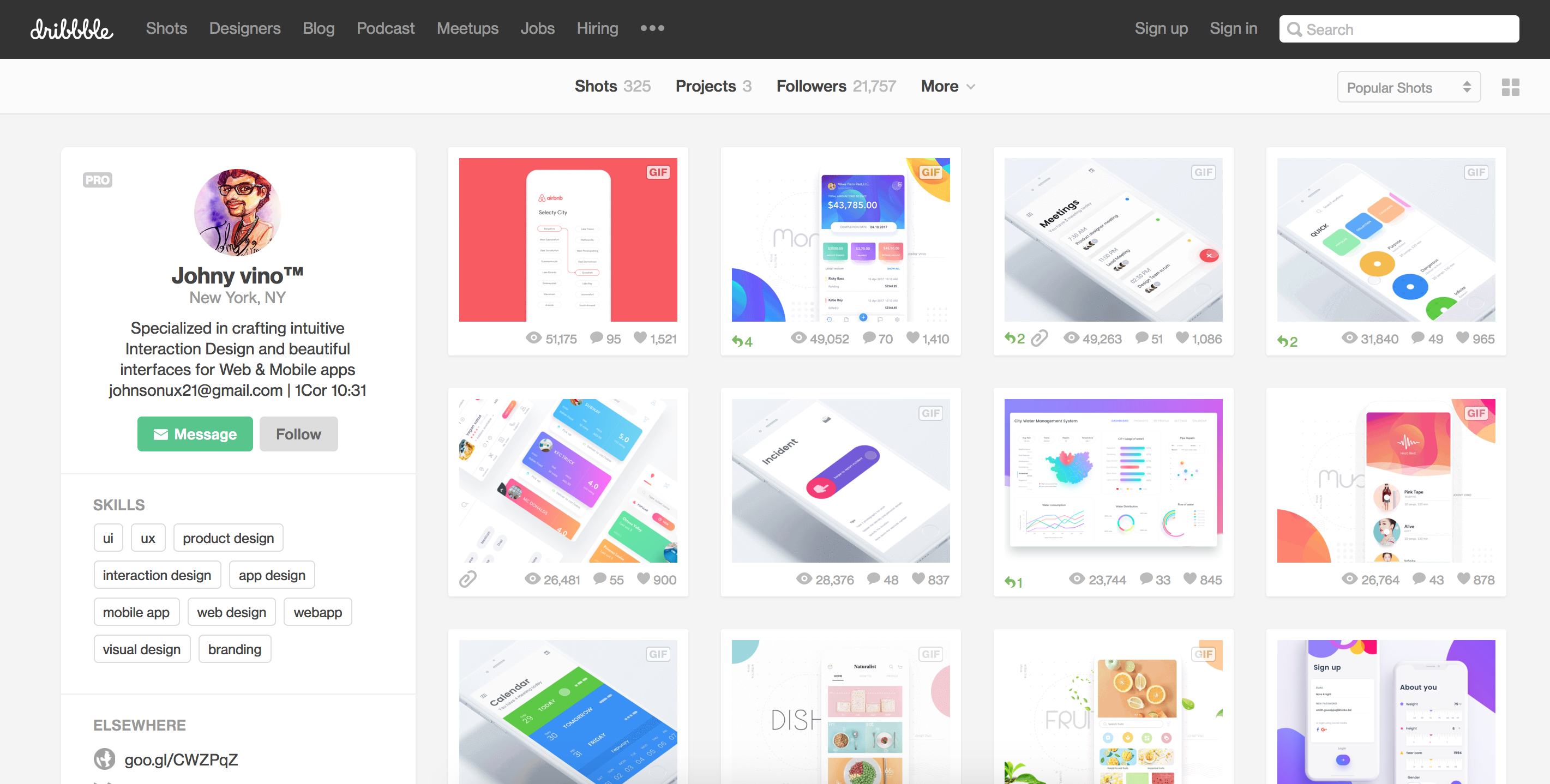 Dribbble Johny Vino Design Portfolio
