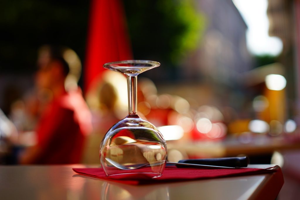 upside-down wine glass on napkin