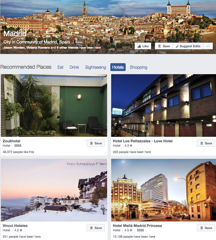 recommended places for users