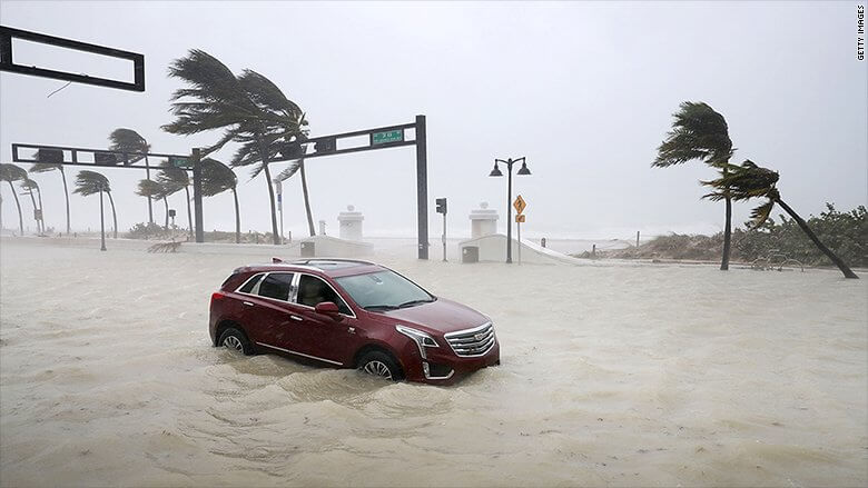 Car stuck in Florida hurricane Irma
