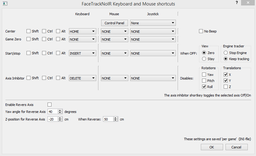 Configurare i tasti su Face Track per l'Head Tracking