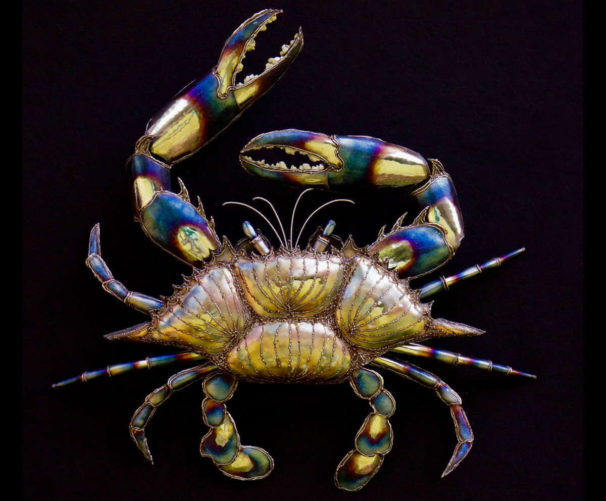 Magic crab polished metal sculpture