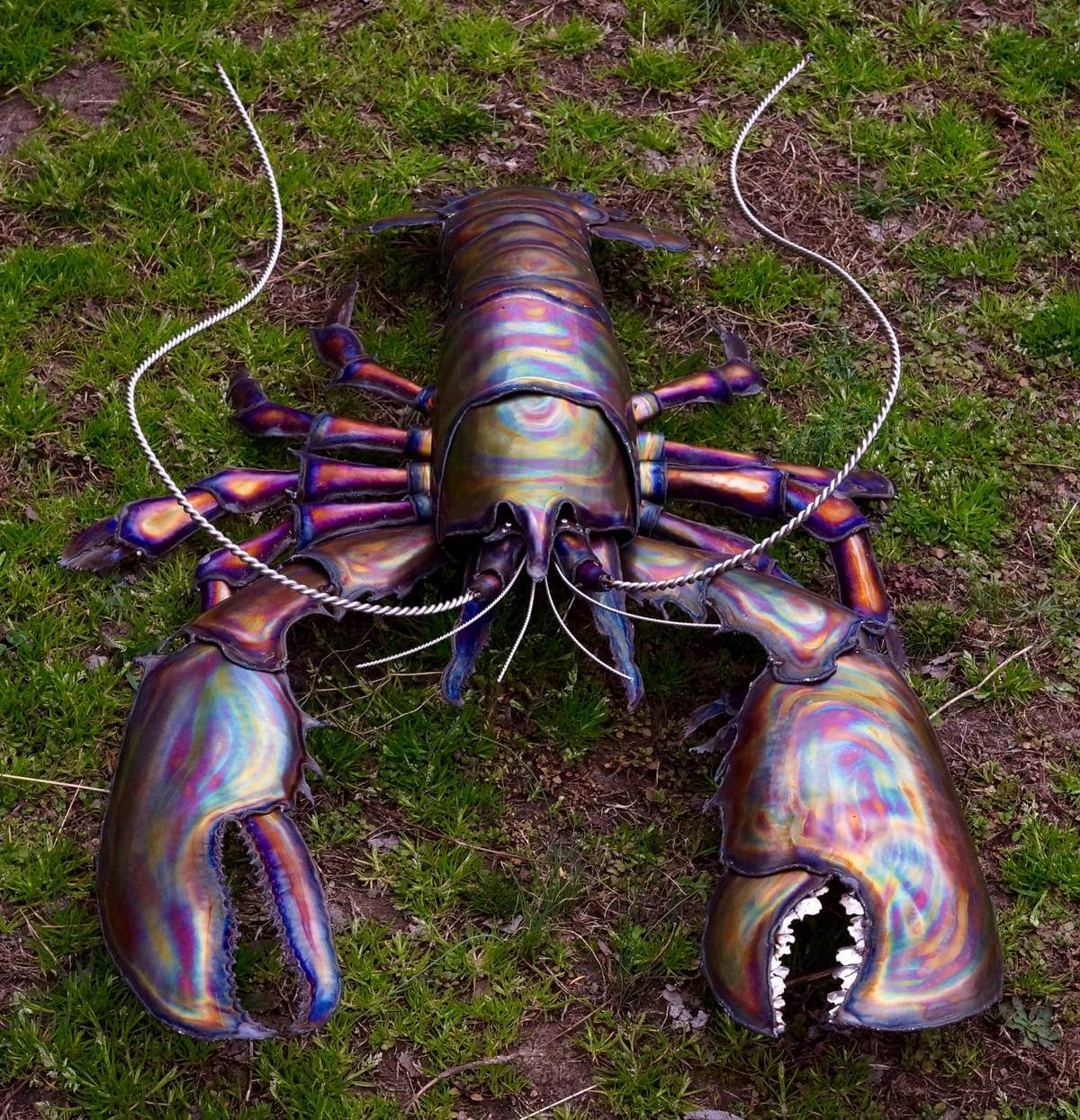 Metal Sculpture Striped Lobster
