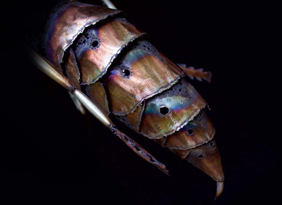 Detailed close up of metal wasp abdomen