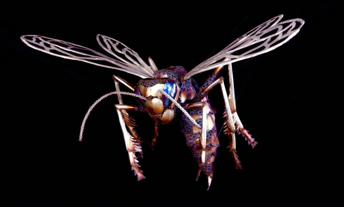 This art piece a metal wasp sculpture 