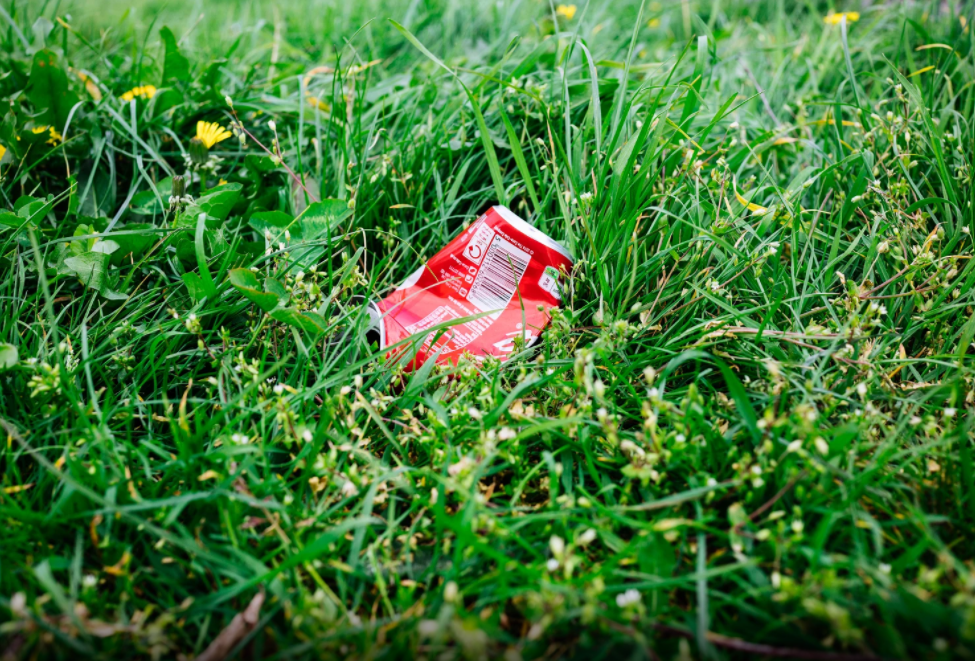 Coca-cola amassada na grama